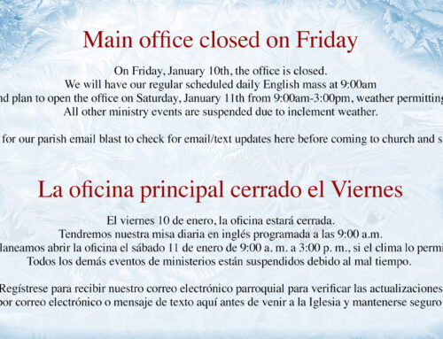 Special Winter Advisory for Masses & School of Religion at St. Michael January 31st and Feb 1st, 2026